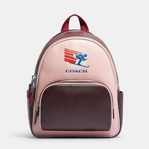 Coach NWT! $428 MSRP Mini Court Backpack In Colorblock With Ski Speed Graphic